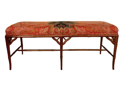 Faux Bamboo Bench Upholstered With 19Th. C. Cashmere Shawl