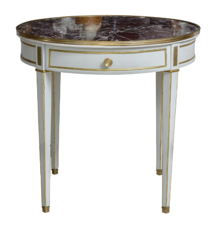 French Louis XVI Style Brass & Marble Top Center Table, 1940s