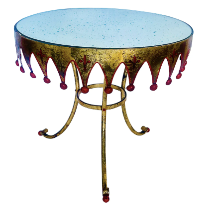 Italian Gilt Metal Round Harlequin Side, Table Mirrored Top