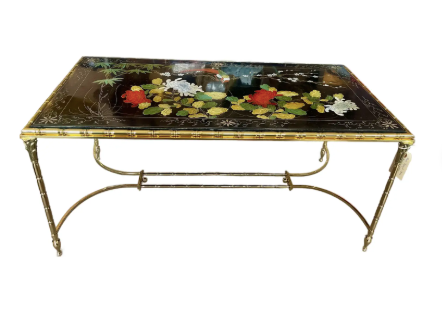 French Maison Baguès Coffee Table With Lacquer Top & Bronze