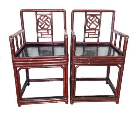 19Th C. Pair Chinese Bamboo Chairs