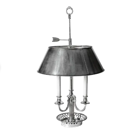 French Silver Plated Bronze Bouillotte Lamp, Antique